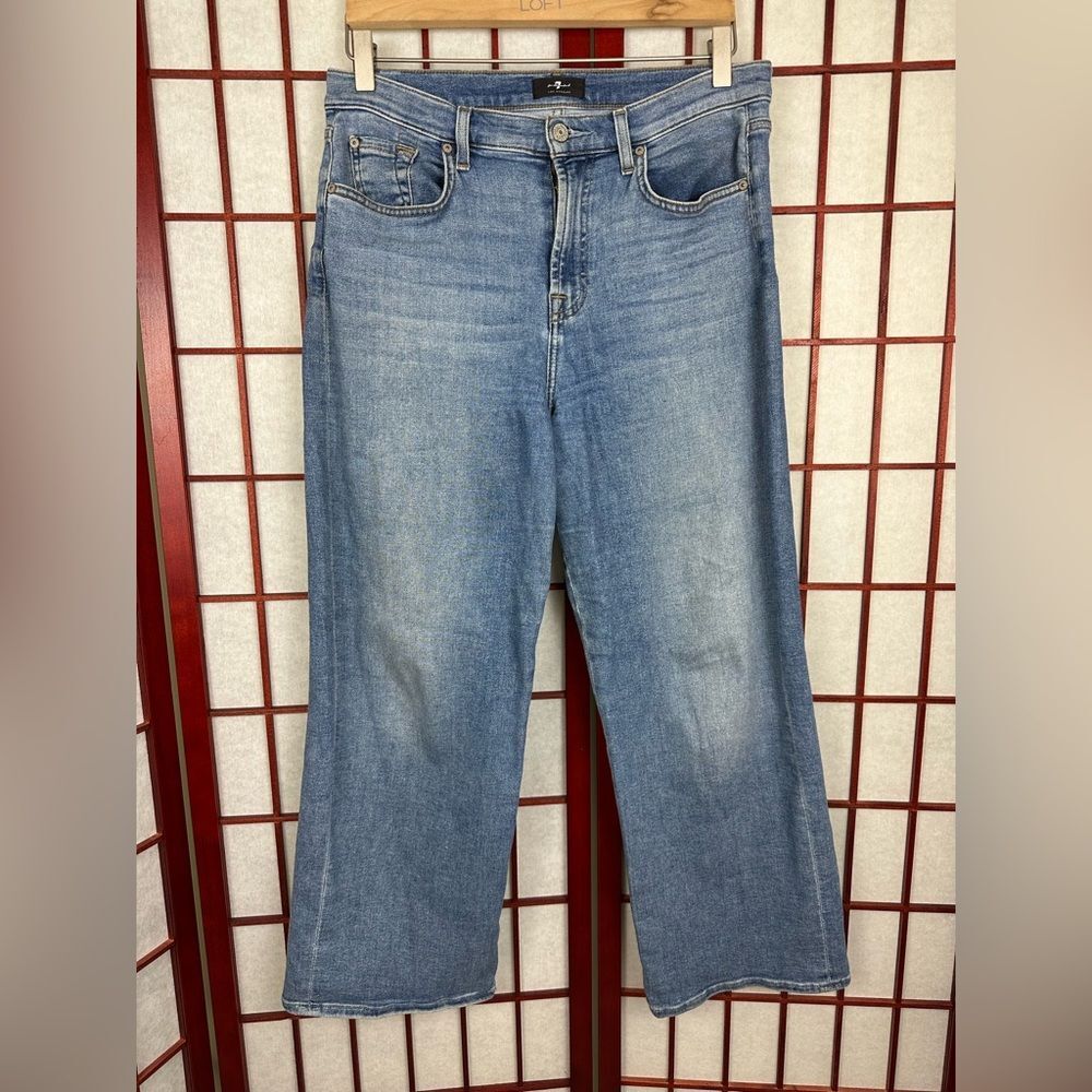 7 for All Mankind Cropped Alexa Wide Leg High Rise Jeans Medium Wash 30
